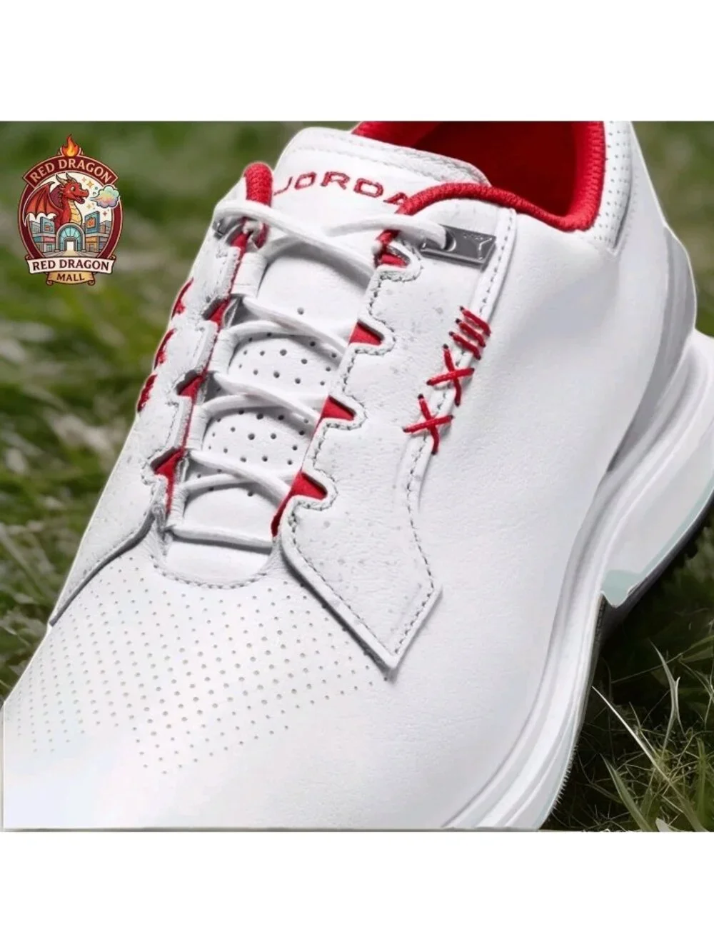 Nike Air Jordan ADG 5 White Fire Red Spikeless Golf Shoes FQ6642-101 - Men's 9.5